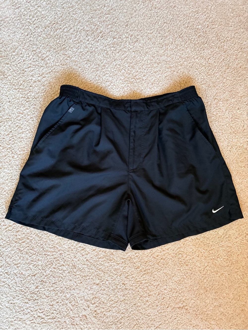Vintage Nike Challenge Court Tennis Shorts XL Black Embr Swoosh & Pocket Logo